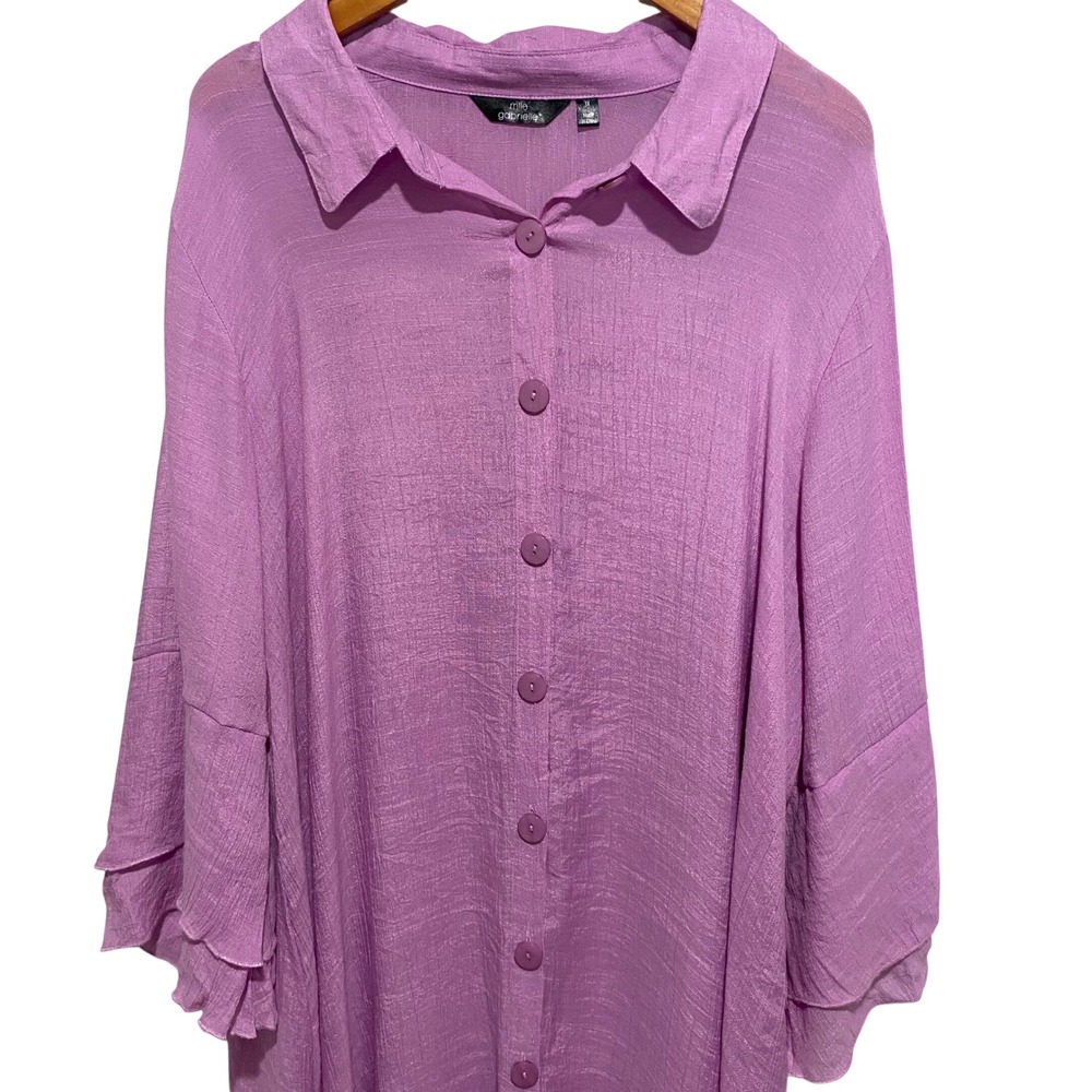 Mlle Gabrielle Womens 3X Lavender Purple Ruffle Sleeve Button Front Shirt Dress - Picture 2 of 11